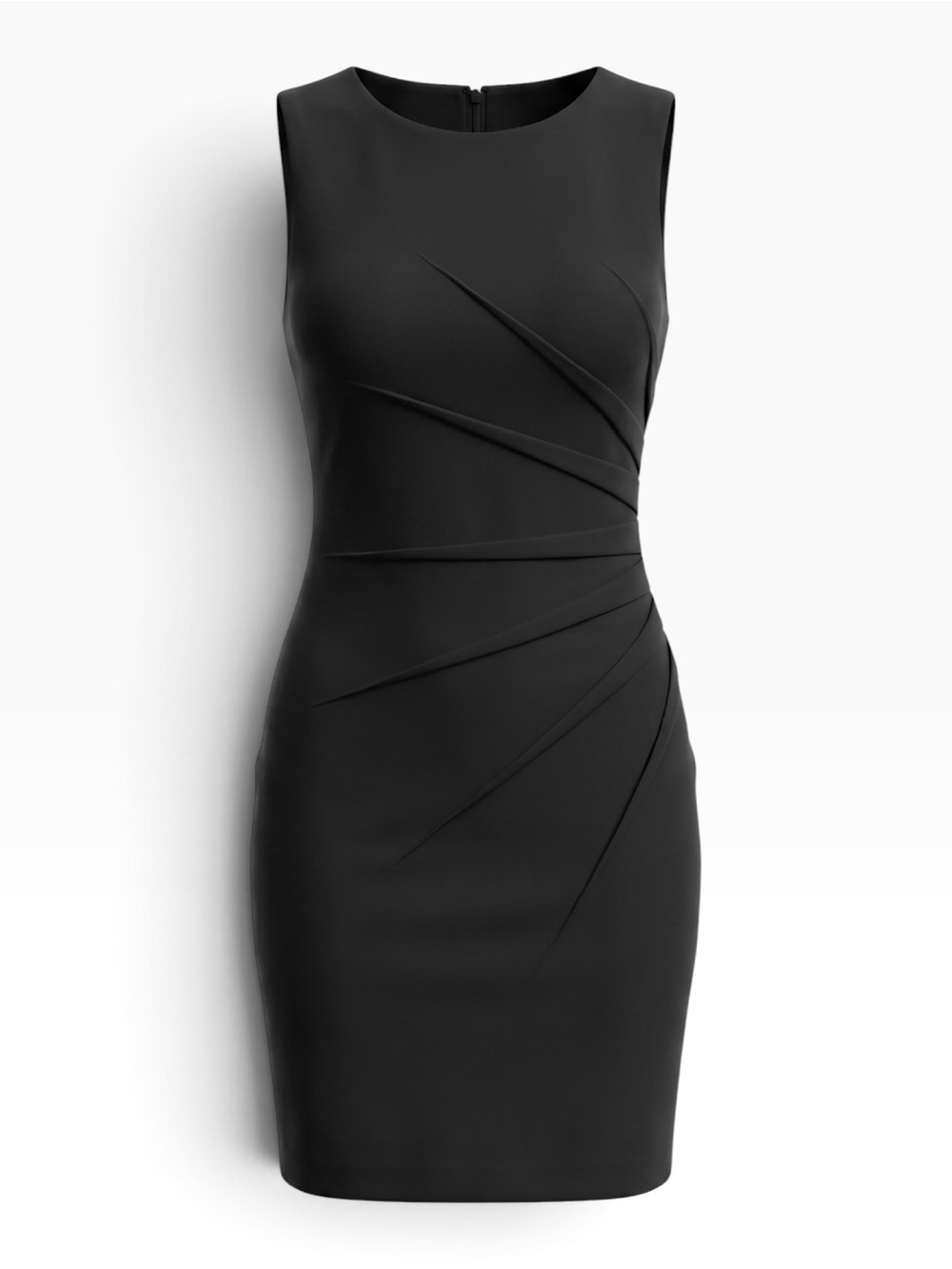 Calvin Klein Black Sleeveless Sheath Dress with Draped Pleats